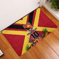 Custom Papua New Guinea Rugby Rubber Doormat Bird of Paradise and Hibiscus Polynesian Pattern Red Color