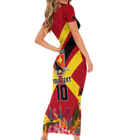 Custom Papua New Guinea Rugby Short Sleeve Bodycon Dress Bird of Paradise and Hibiscus Polynesian Pattern Red Color LT03 - Polynesian Pride
