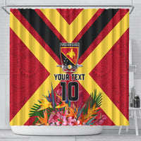 Custom Papua New Guinea Rugby Shower Curtain Bird of Paradise and Hibiscus Polynesian Pattern Red Color