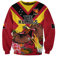 Custom Papua New Guinea Rugby Sweatshirt Bird of Paradise and Hibiscus Polynesian Pattern Red Color LT03