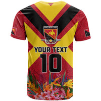 Custom Papua New Guinea Rugby T Shirt Bird of Paradise and Hibiscus Polynesian Pattern Red Color LT03