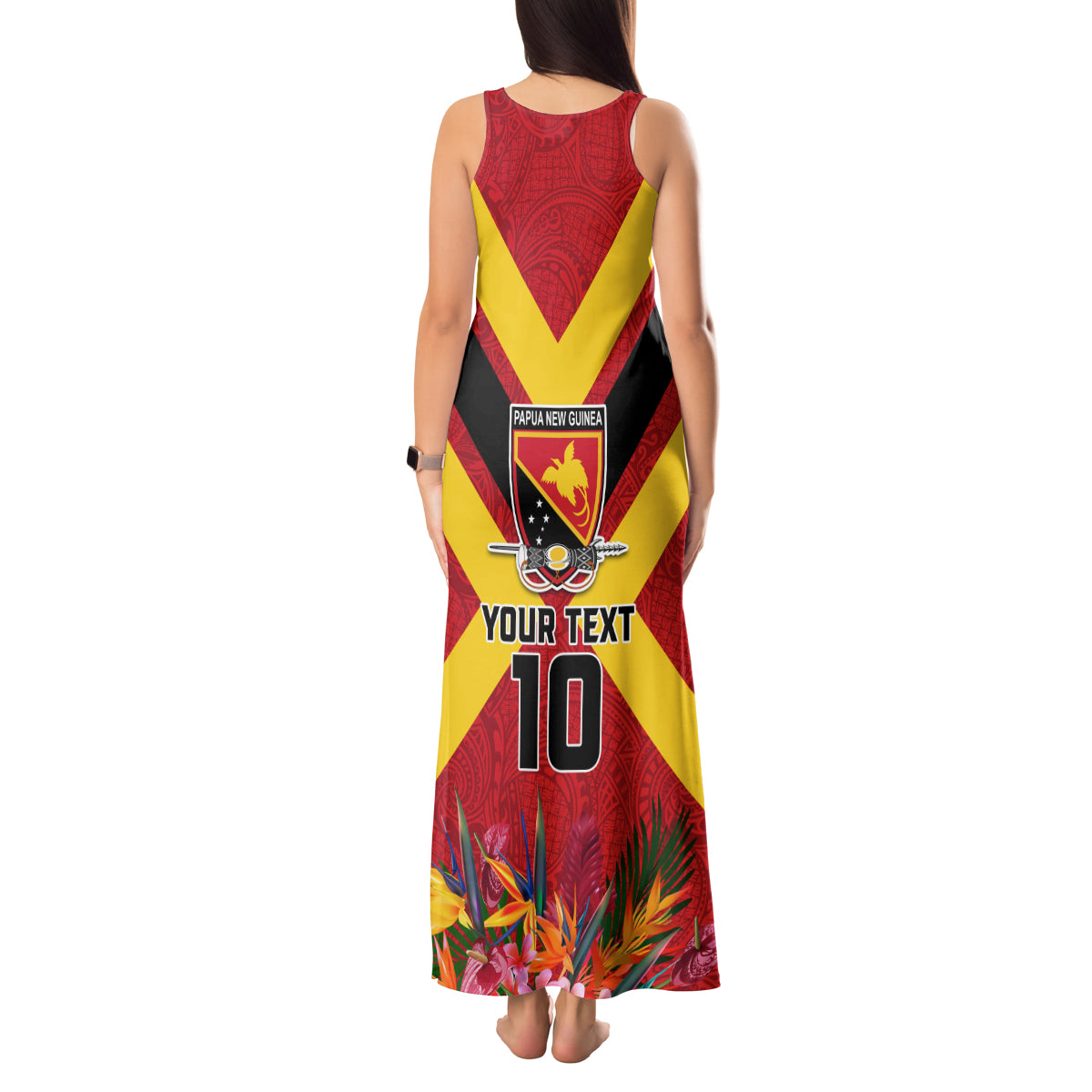 Custom Papua New Guinea Rugby Tank Maxi Dress Bird of Paradise and Hibiscus Polynesian Pattern Red Color LT03