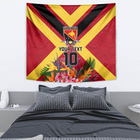 Custom Papua New Guinea Rugby Tapestry Bird of Paradise and Hibiscus Polynesian Pattern Red Color