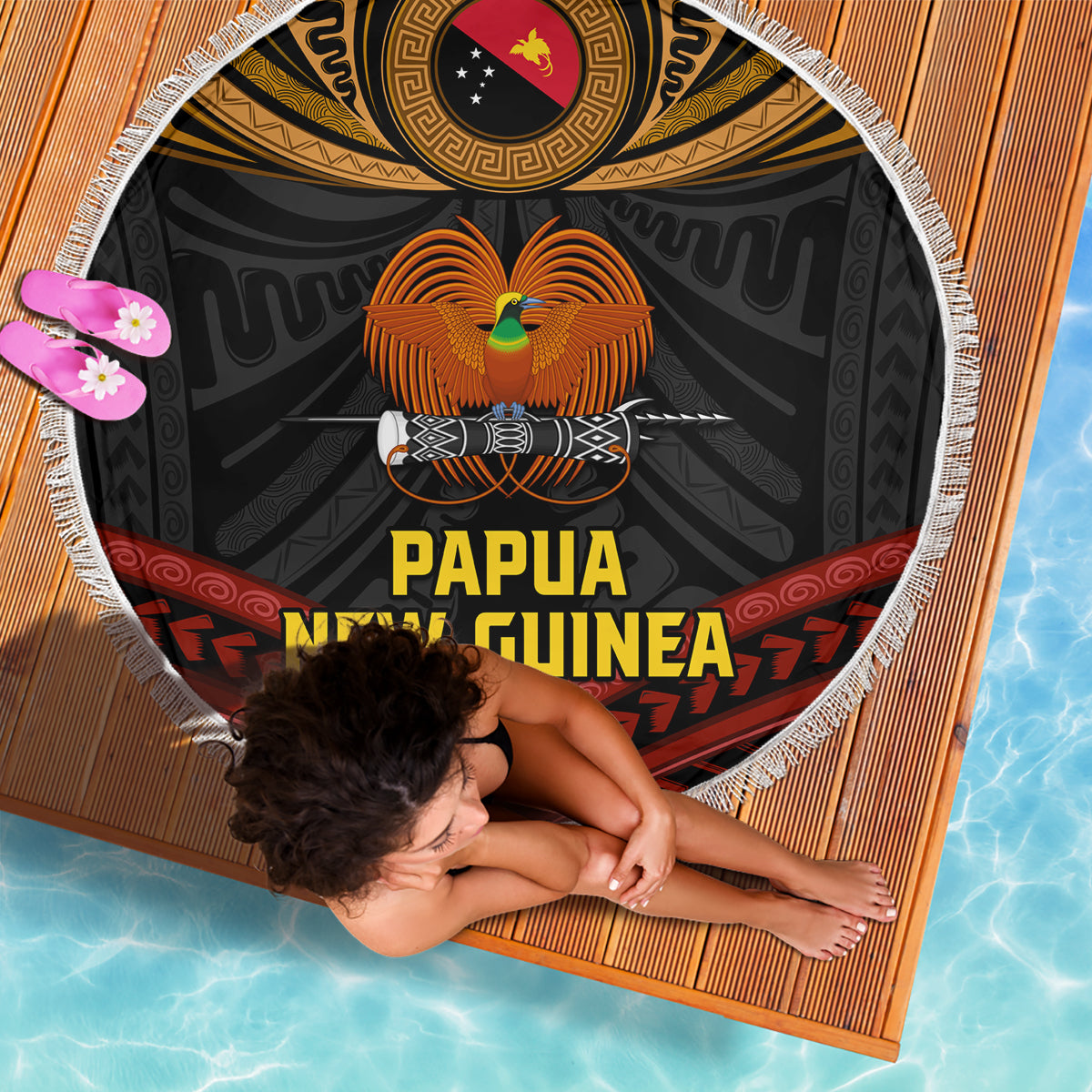 Papua New Guinea Bird-of-Paradise Beach Blanket Coat of Arms and Tribal Patterns