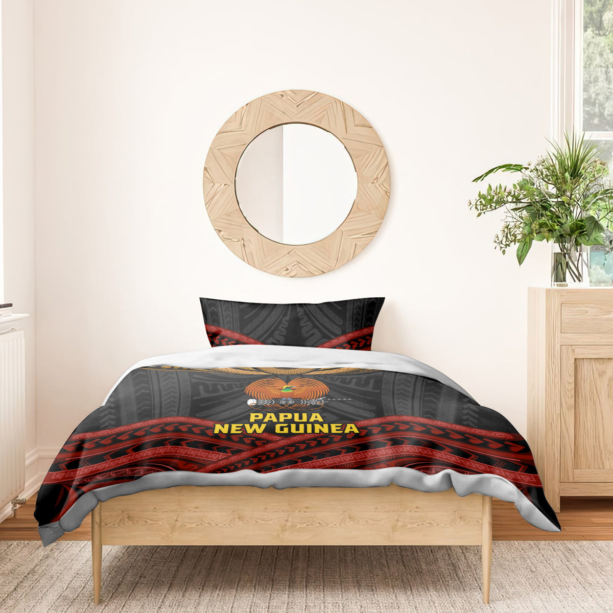 Papua New Guinea Bird-of-Paradise Bedding Set Coat of Arms and Tribal Patterns