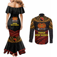 Papua New Guinea Bird-of-Paradise Couples Matching Mermaid Dress and Long Sleeve Button Shirt Coat of Arms and Tribal Patterns LT03 - Polynesian Pride