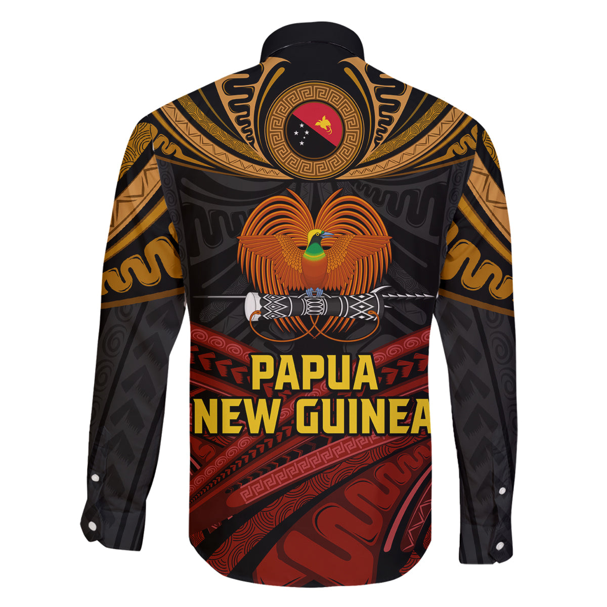 Papua New Guinea Bird-of-Paradise Family Matching Long Sleeve Bodycon Dress and Hawaiian Shirt Coat of Arms and Tribal Patterns LT03 - Polynesian Pride