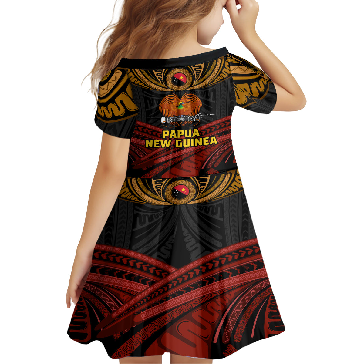 Papua New Guinea Bird-of-Paradise Family Matching Off Shoulder Maxi Dress and Hawaiian Shirt Coat of Arms and Tribal Patterns LT03 - Polynesian Pride