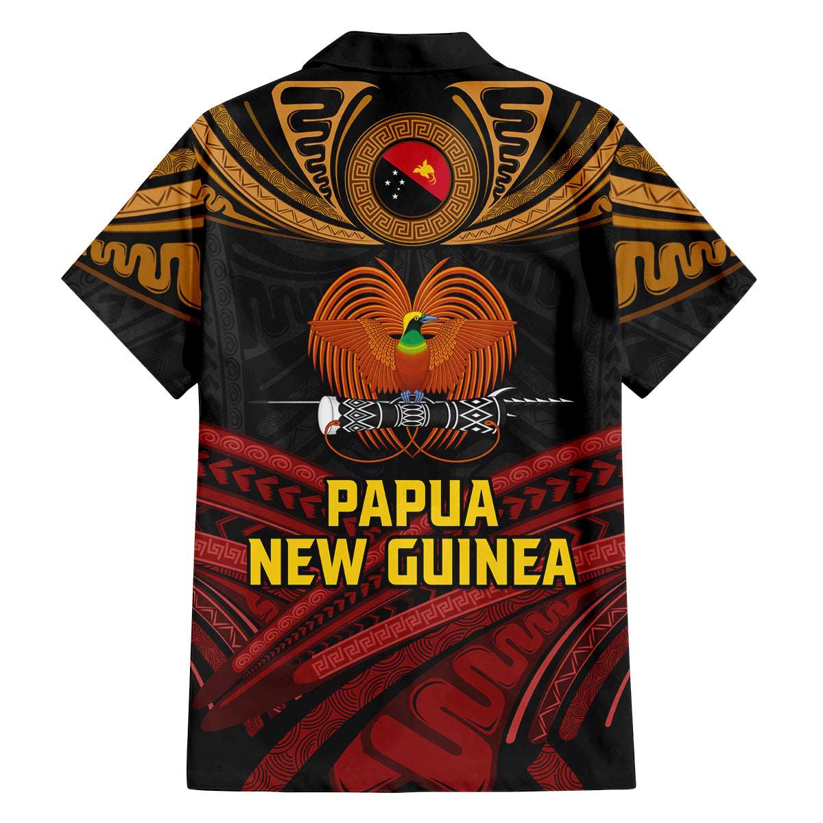 Papua New Guinea Bird-of-Paradise Family Matching Off Shoulder Short Dress and Hawaiian Shirt Coat of Arms and Tribal Patterns LT03 - Polynesian Pride
