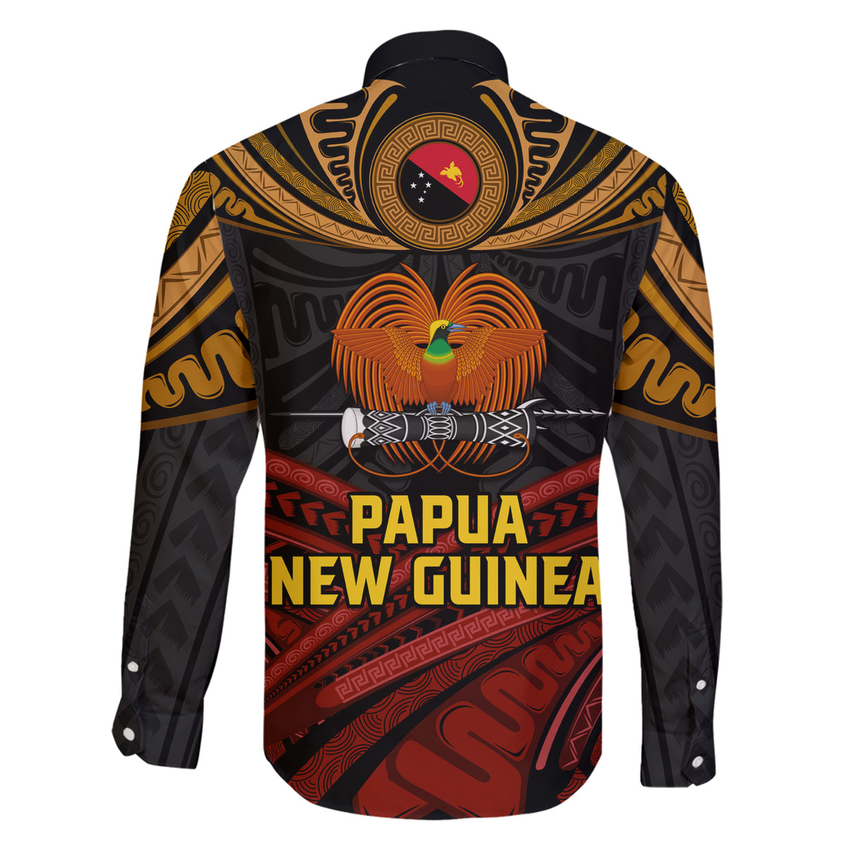 Papua New Guinea Bird-of-Paradise Family Matching Short Sleeve Bodycon Dress and Hawaiian Shirt Coat of Arms and Tribal Patterns LT03 - Polynesian Pride
