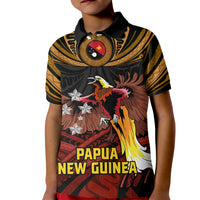 Papua New Guinea Bird-of-Paradise Kid Polo Shirt Coat of Arms and Tribal Patterns LT03 Kid Black - Polynesian Pride
