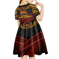 Papua New Guinea Bird-of-Paradise Kid Short Sleeve Dress Coat of Arms and Tribal Patterns LT03 - Polynesian Pride