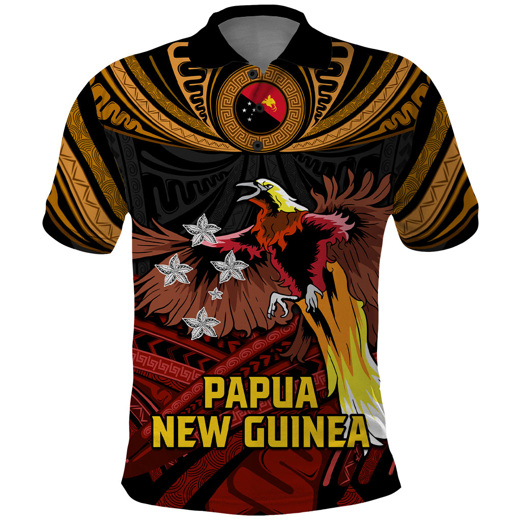 Papua New Guinea Bird-of-Paradise Polo Shirt Coat of Arms and Tribal Patterns LT03 Black - Polynesian Pride