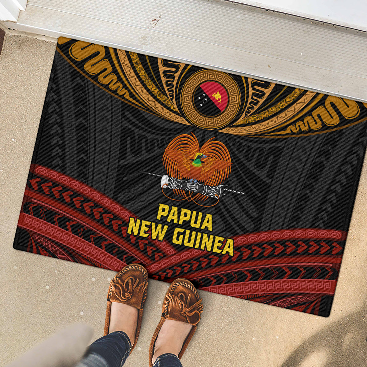 Papua New Guinea Bird-of-Paradise Rubber Doormat Coat of Arms and Tribal Patterns