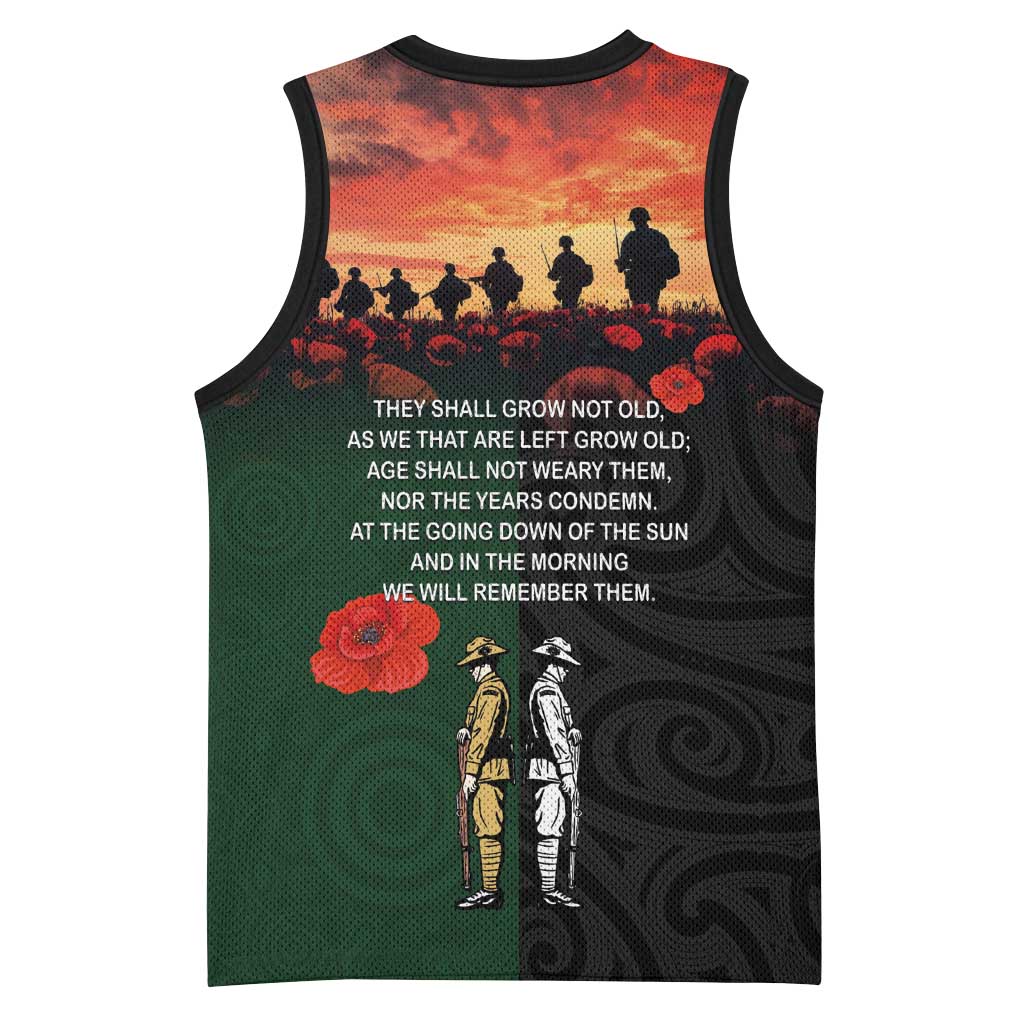 New Zealand and Australia ANZAC Day Basketball Jersey Lest We Forget Indigenous and Maori Pattern