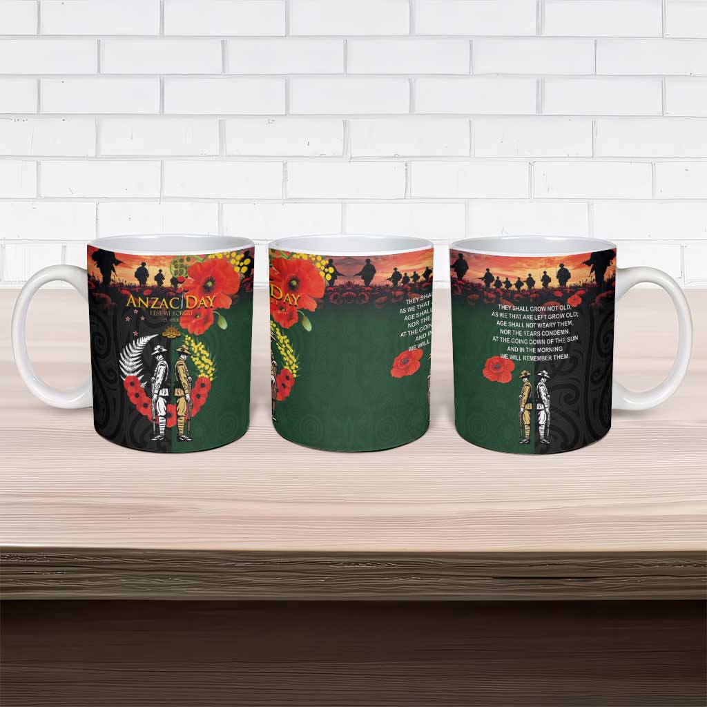 New Zealand and Australia ANZAC Day Ceramic Mug Lest We Forget Indigenous and Maori Pattern