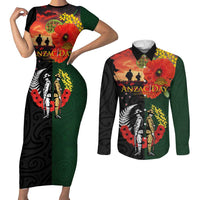 New Zealand and Australia ANZAC Day Couples Matching Short Sleeve Bodycon Dress and Long Sleeve Button Shirt Lest We Forget Indigenous and Maori Pattern LT03 Multicolor - Polynesian Pride