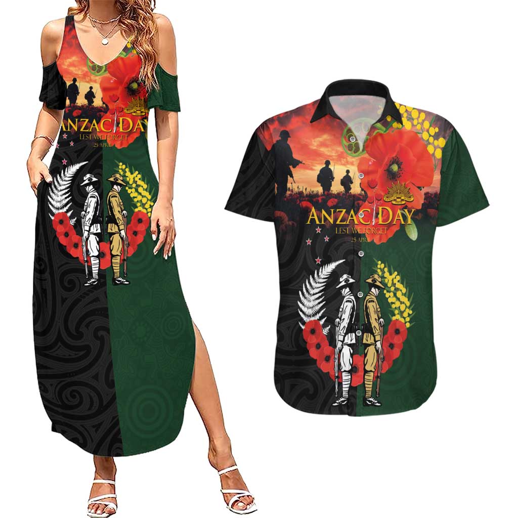 New Zealand and Australia ANZAC Day Couples Matching Summer Maxi Dress and Hawaiian Shirt Lest We Forget Indigenous and Maori Pattern LT03 Multicolor - Polynesian Pride