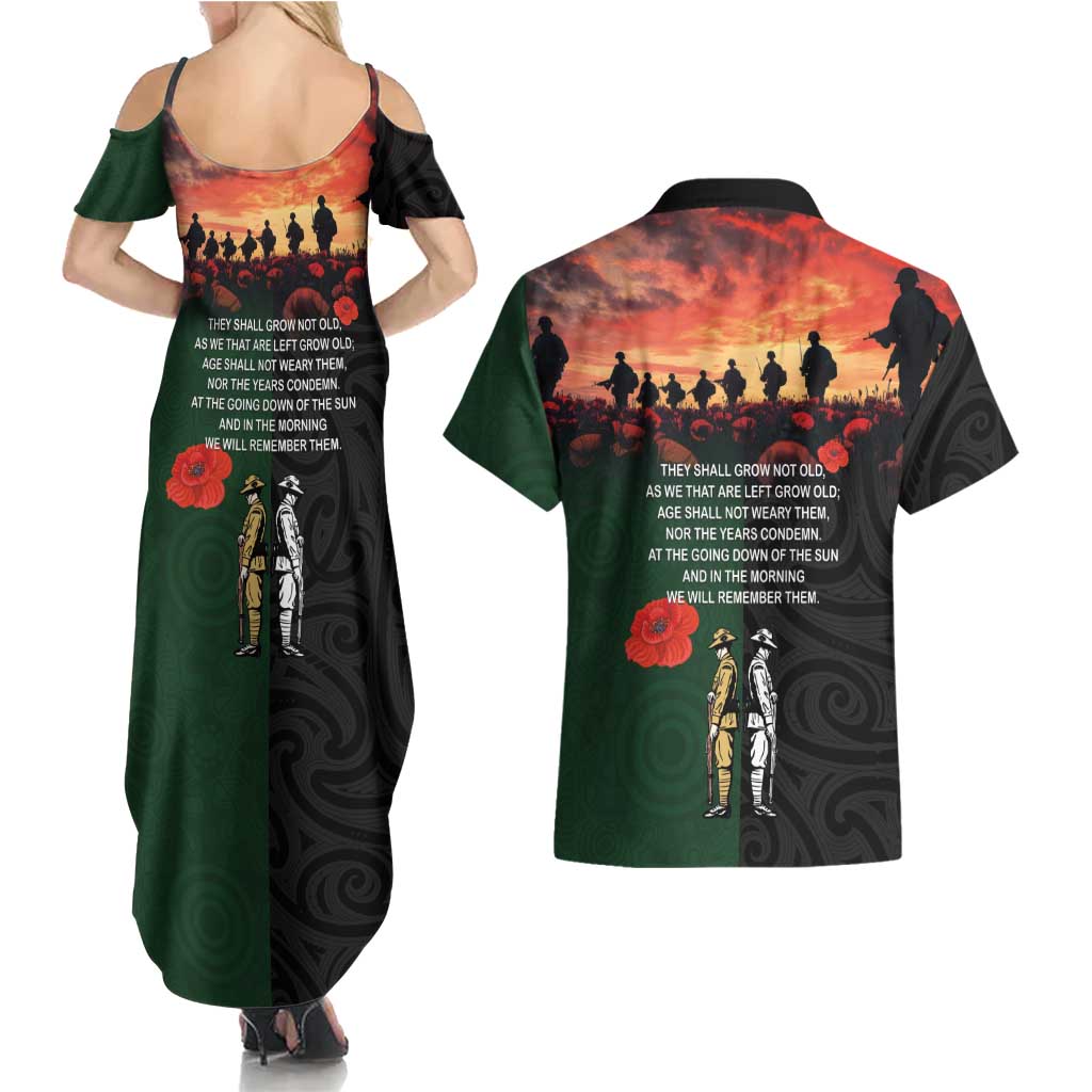 New Zealand and Australia ANZAC Day Couples Matching Summer Maxi Dress and Hawaiian Shirt Lest We Forget Indigenous and Maori Pattern LT03 - Polynesian Pride