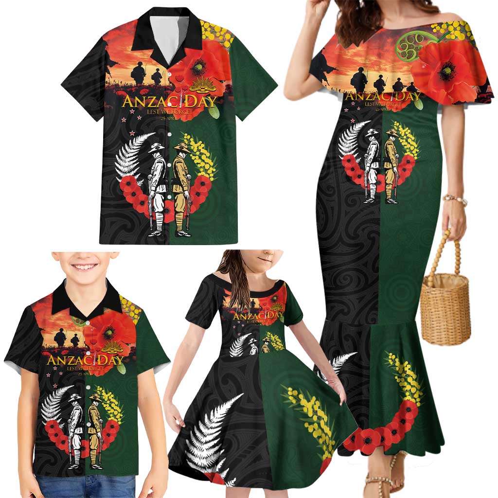 New Zealand and Australia ANZAC Day Family Matching Mermaid Dress and Hawaiian Shirt Lest We Forget Indigenous and Maori Pattern LT03 - Polynesian Pride