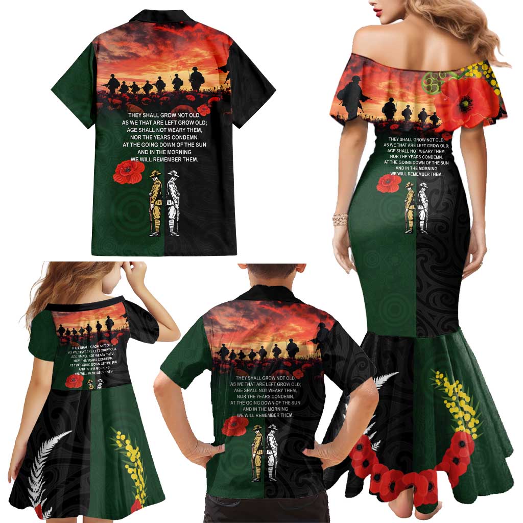 New Zealand and Australia ANZAC Day Family Matching Mermaid Dress and Hawaiian Shirt Lest We Forget Indigenous and Maori Pattern LT03 - Polynesian Pride