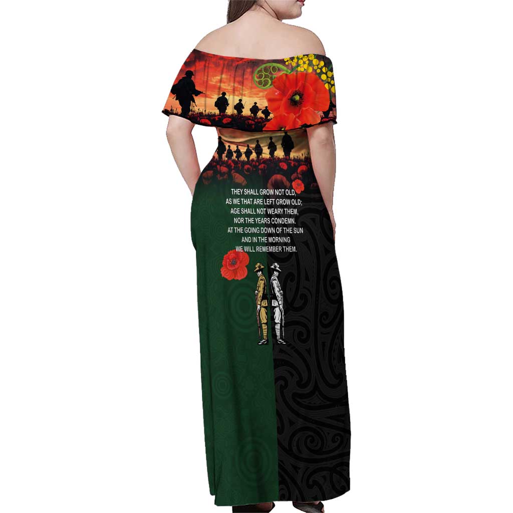 New Zealand and Australia ANZAC Day Family Matching Off Shoulder Maxi Dress and Hawaiian Shirt Lest We Forget Indigenous and Maori Pattern LT03 - Polynesian Pride