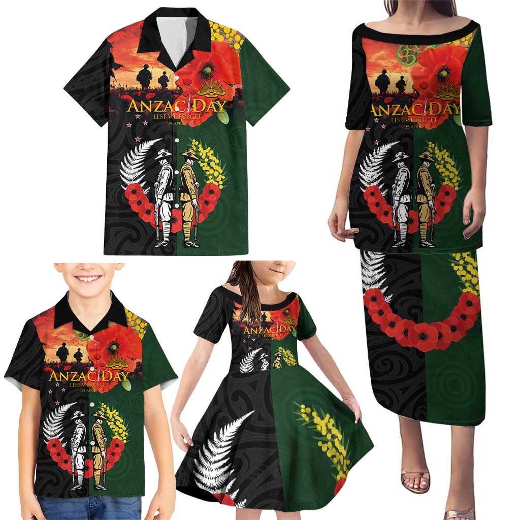 New Zealand and Australia ANZAC Day Family Matching Puletasi and Hawaiian Shirt Lest We Forget Indigenous and Maori Pattern