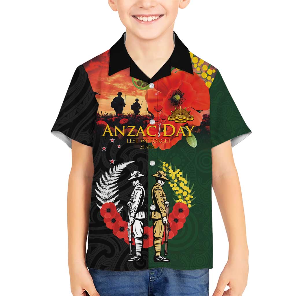 New Zealand and Australia ANZAC Day Family Matching Tank Maxi Dress and Hawaiian Shirt Lest We Forget Indigenous and Maori Pattern LT03 Son's Shirt Multicolor - Polynesian Pride