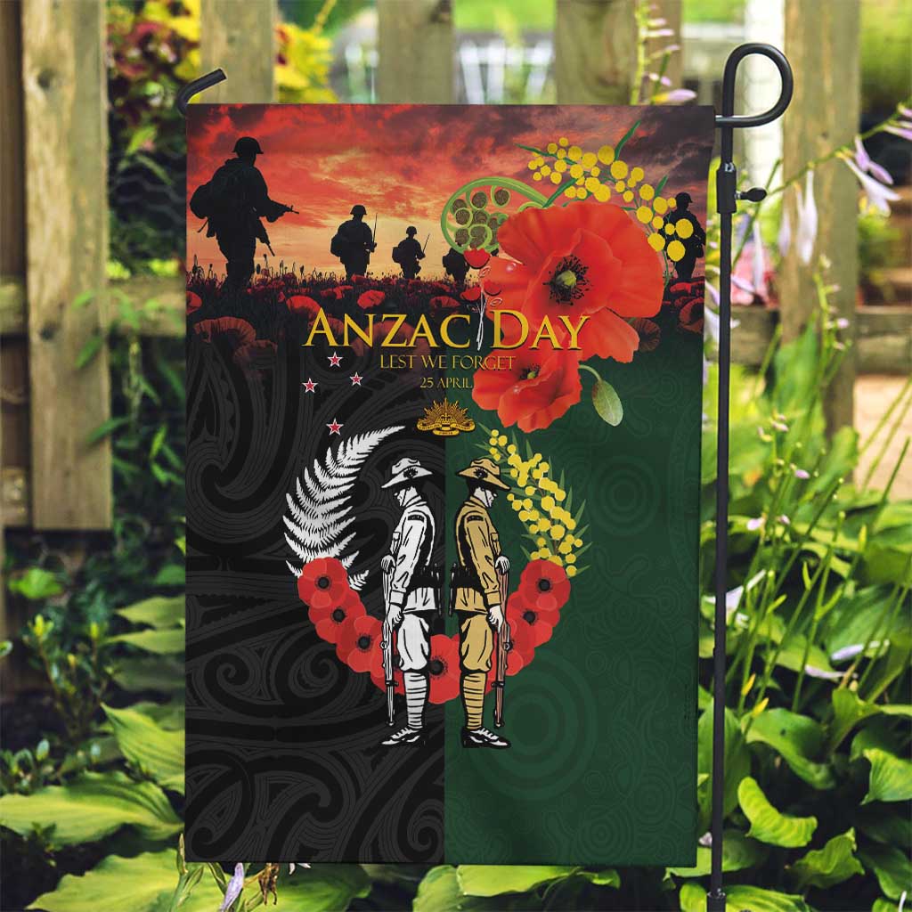 New Zealand and Australia ANZAC Day Garden Flag Lest We Forget Indigenous and Maori Pattern