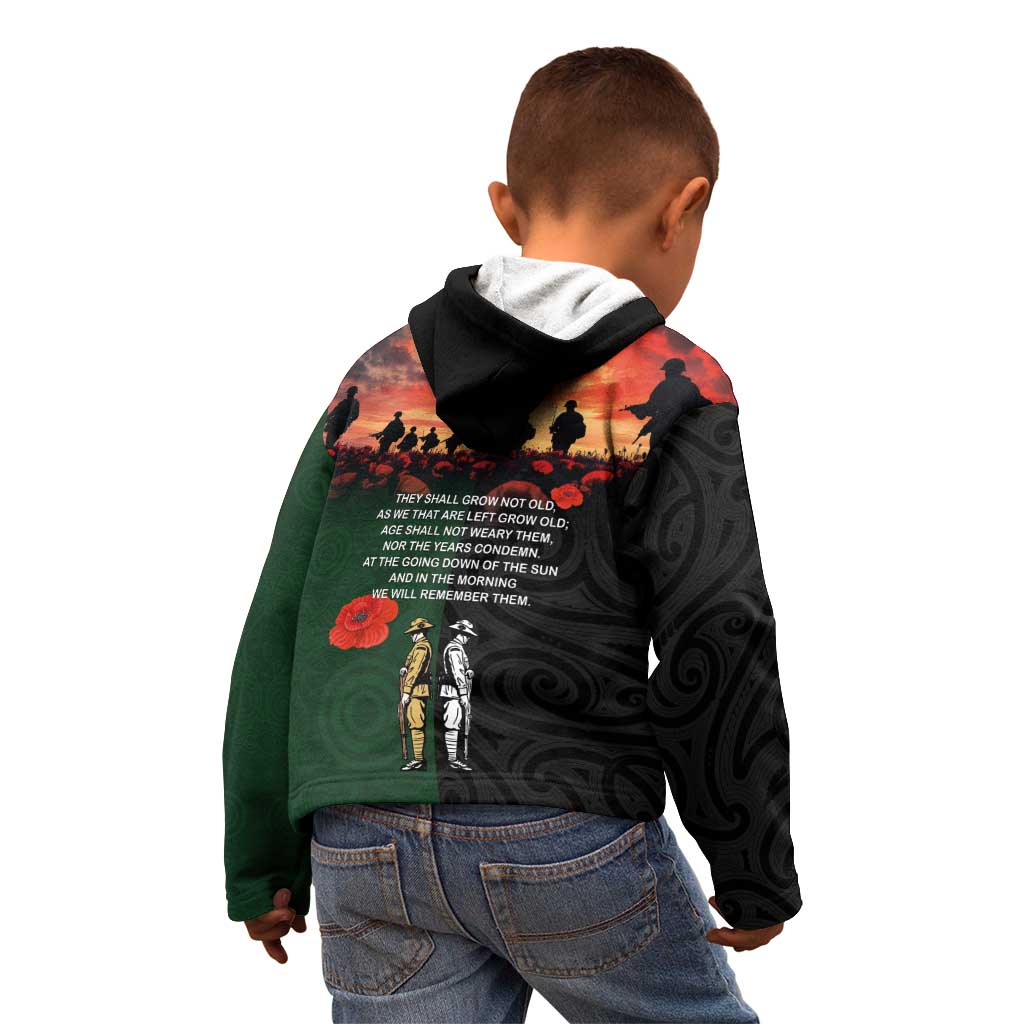 New Zealand and Australia ANZAC Day Kid Hoodie Lest We Forget Indigenous and Maori Pattern