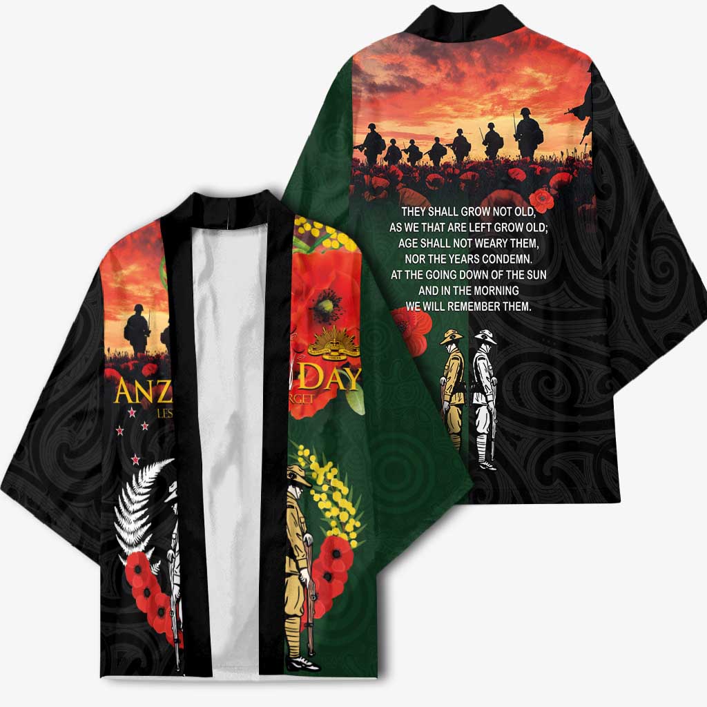 New Zealand and Australia ANZAC Day Kimono Lest We Forget Indigenous and Maori Pattern