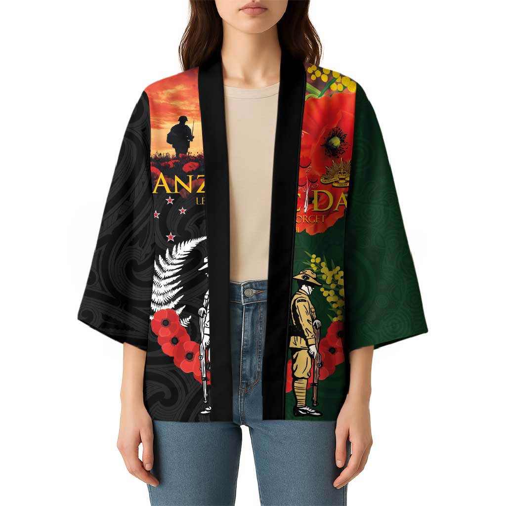 New Zealand and Australia ANZAC Day Kimono Lest We Forget Indigenous and Maori Pattern