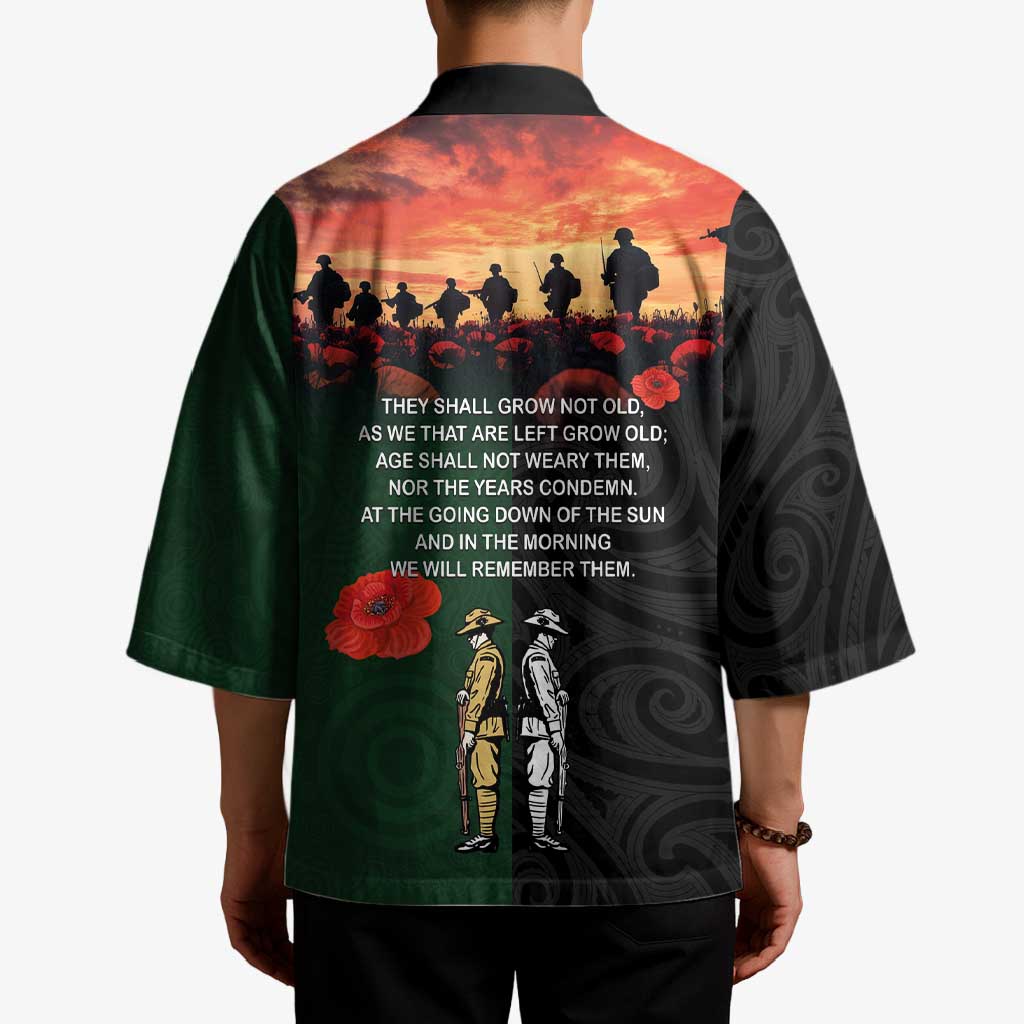 New Zealand and Australia ANZAC Day Kimono Lest We Forget Indigenous and Maori Pattern