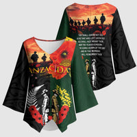 New Zealand and Australia ANZAC Day Kimono Sleeve Blouse Lest We Forget Indigenous and Maori Pattern