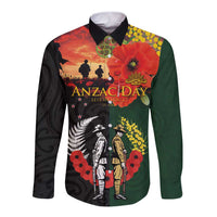 New Zealand and Australia ANZAC Day Long Sleeve Button Shirt Lest We Forget Indigenous and Maori Pattern