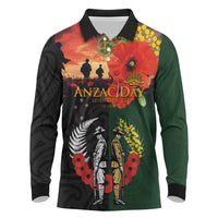 New Zealand and Australia ANZAC Day Long Sleeve Polo Shirt Lest We Forget Indigenous and Maori Pattern