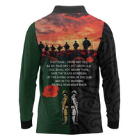 New Zealand and Australia ANZAC Day Long Sleeve Polo Shirt Lest We Forget Indigenous and Maori Pattern