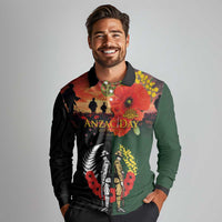 New Zealand and Australia ANZAC Day Long Sleeve Polo Shirt Lest We Forget Indigenous and Maori Pattern