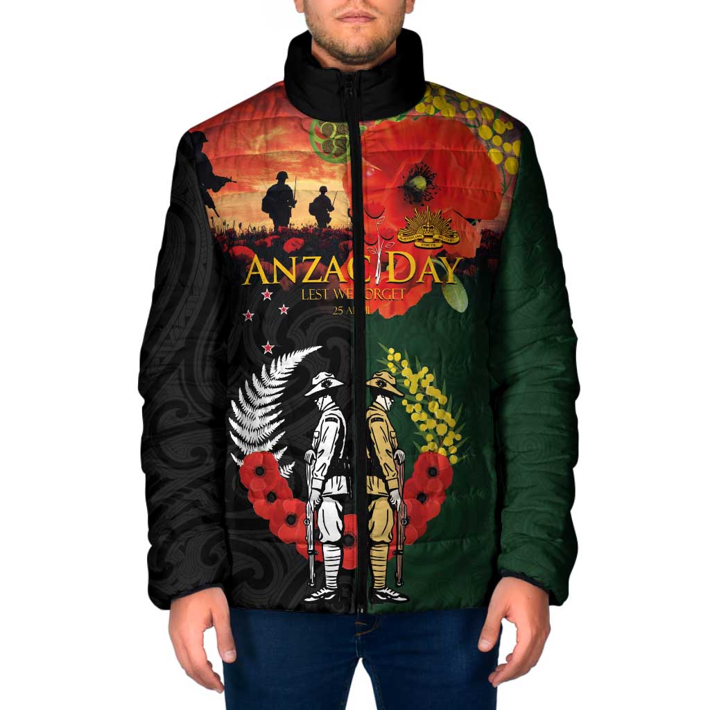 New Zealand and Australia ANZAC Day Padded Jacket Lest We Forget Indigenous and Maori Pattern