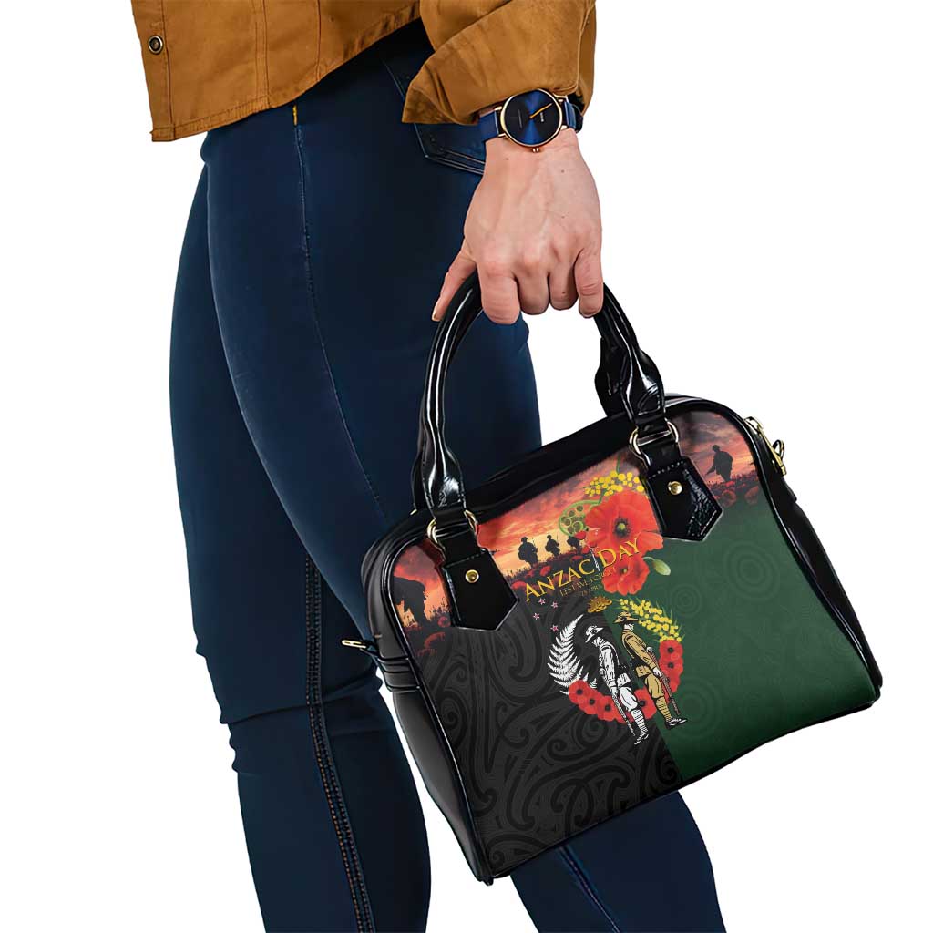 New Zealand and Australia ANZAC Day Shoulder Handbag Lest We Forget Indigenous and Maori Pattern
