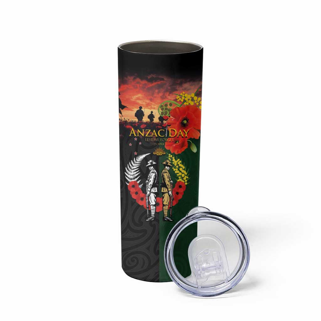 New Zealand and Australia ANZAC Day Skinny Tumbler Lest We Forget Indigenous and Maori Pattern