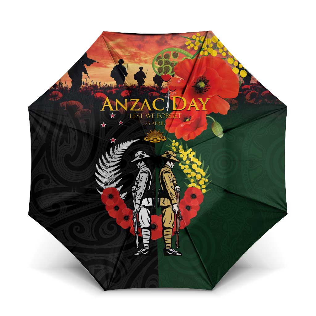 New Zealand and Australia ANZAC Day Umbrella Lest We Forget Indigenous and Maori Pattern