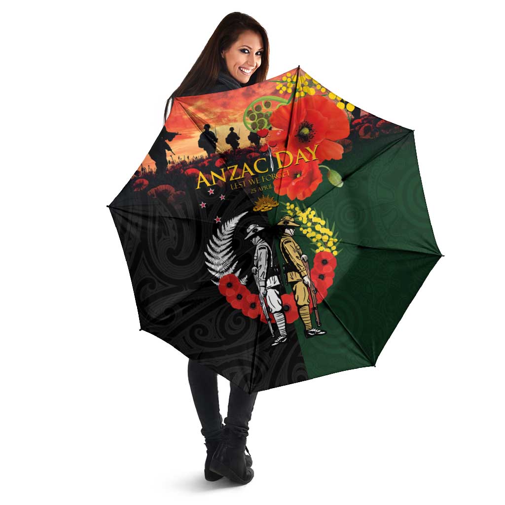 New Zealand and Australia ANZAC Day Umbrella Lest We Forget Indigenous and Maori Pattern