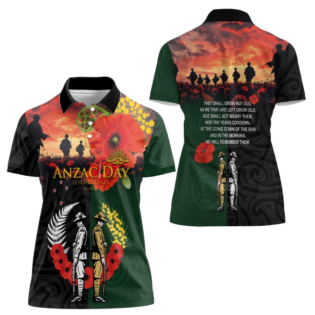 New Zealand and Australia ANZAC Day Women Polo Shirt Lest We Forget Indigenous and Maori Pattern