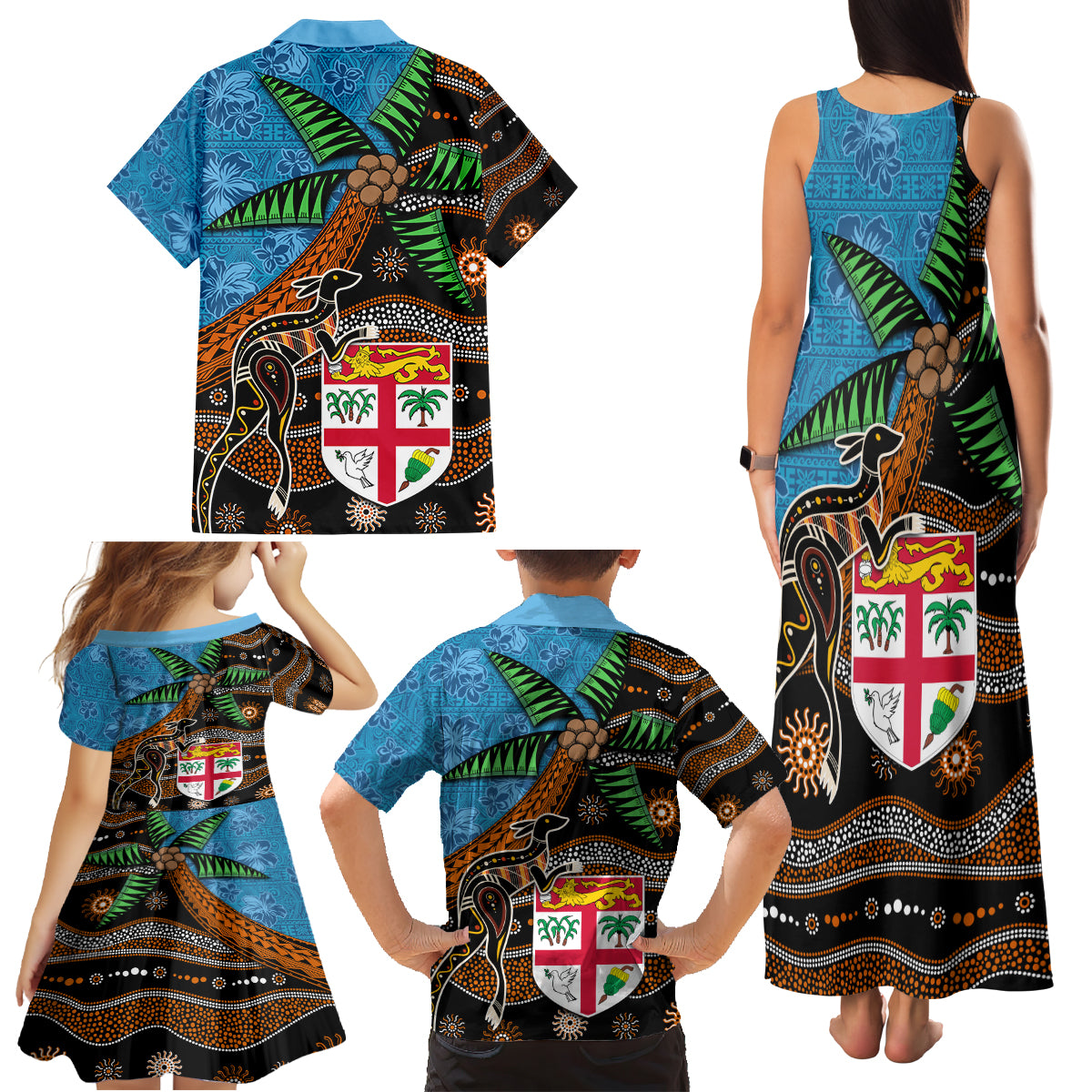 Fiji and Australia Family Matching Tank Maxi Dress and Hawaiian Shirt Fijian and Aboriginal mix Culture