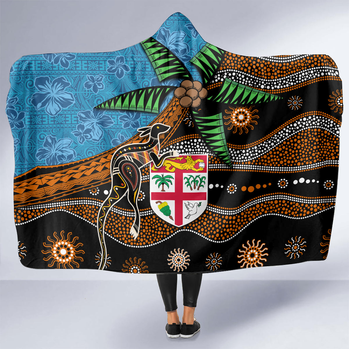 Fiji and Australia Hooded Blanket Fijian and Aboriginal mix Culture