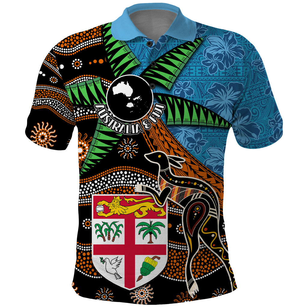 Fiji and Australia Polo Shirt Fijian and Aboriginal mix Culture LT03 Blue - Polynesian Pride