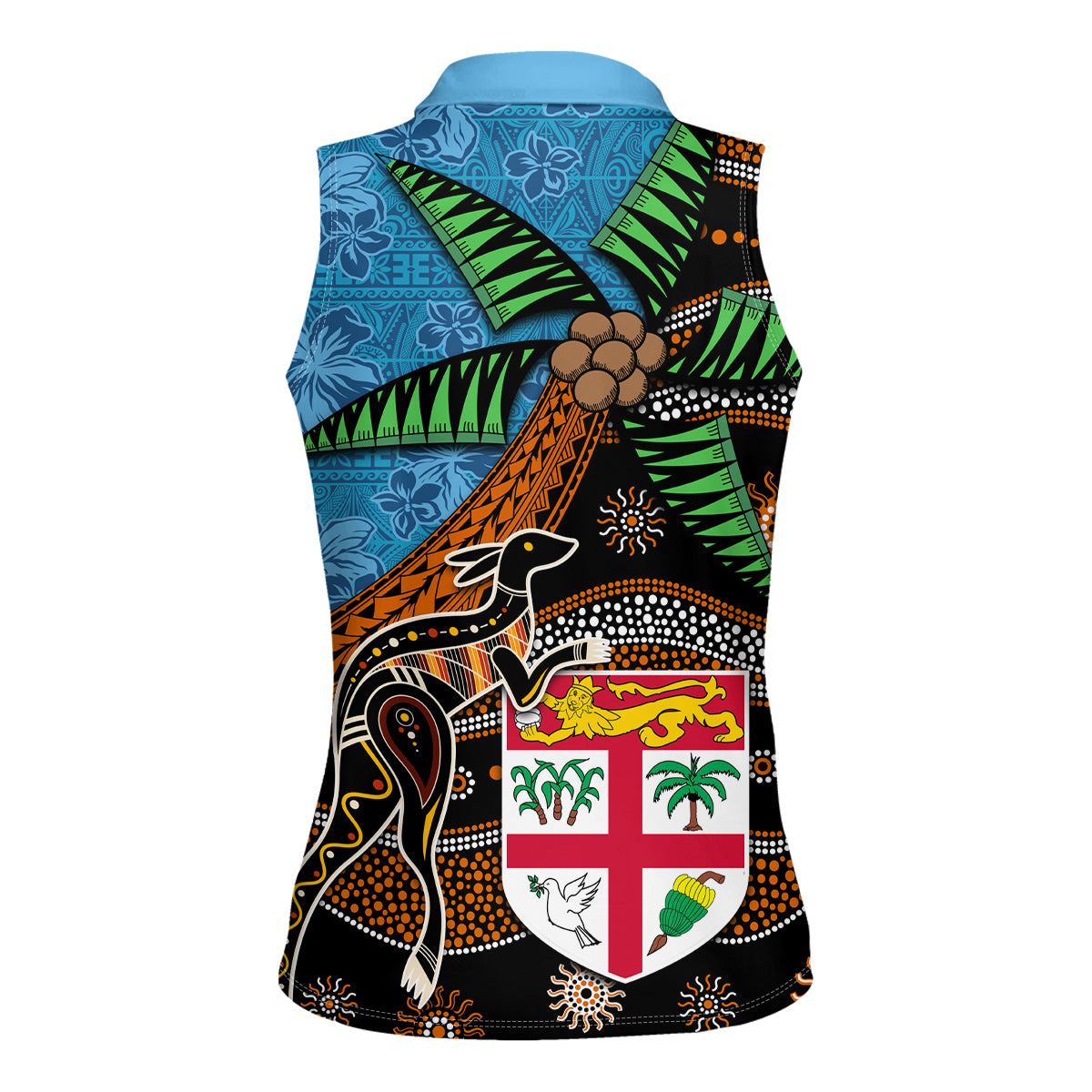 Fiji and Australia Women Sleeveless Polo Shirt Fijian and Aboriginal mix Culture