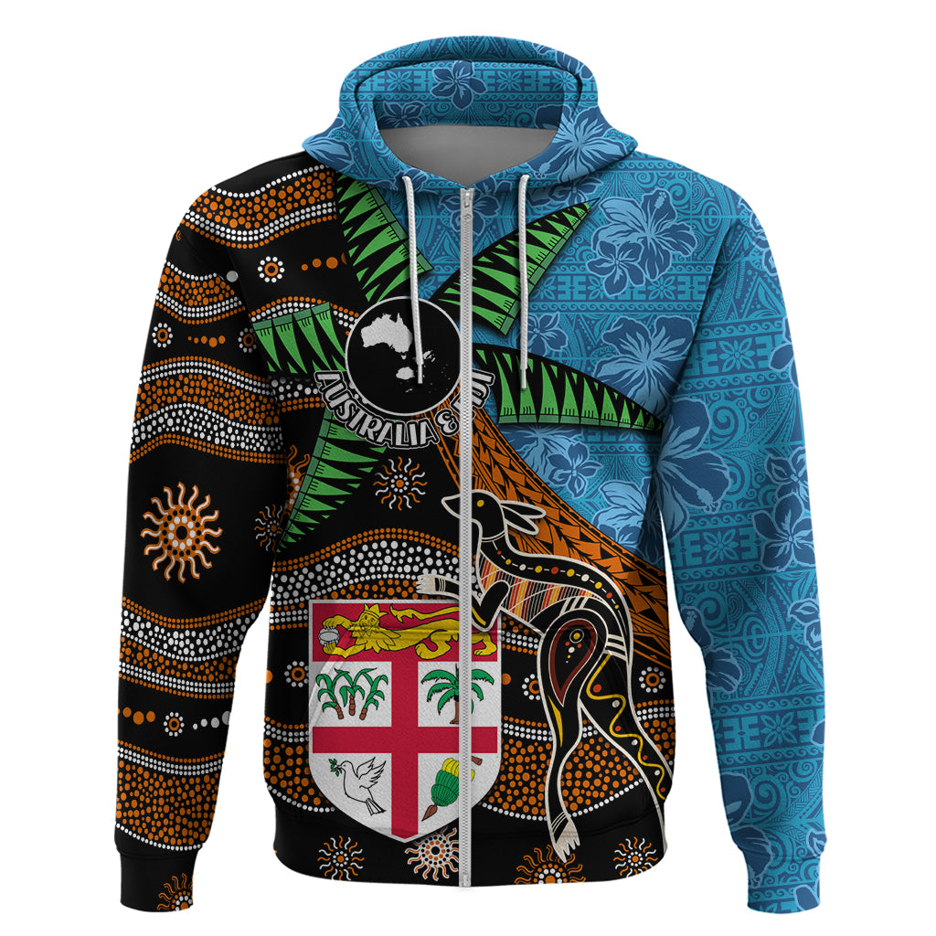 Fiji and Australia Zip Hoodie Fijian and Aboriginal mix Culture