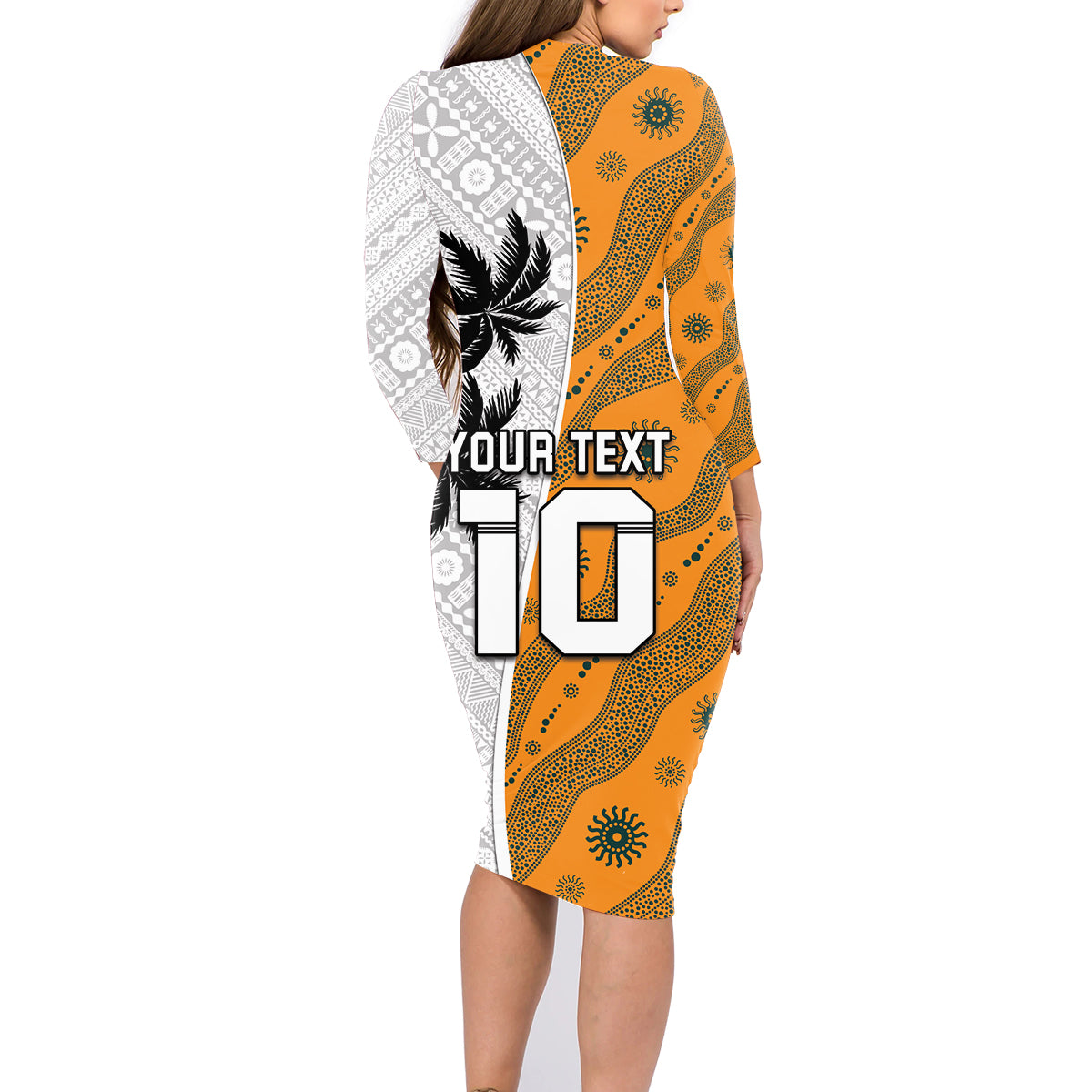 Custom Fiji and Australia Rugby Family Matching Long Sleeve Bodycon Dress and Hawaiian Shirt Tapa Mix Aboriginal Pattern Half Style LT03 - Polynesian Pride